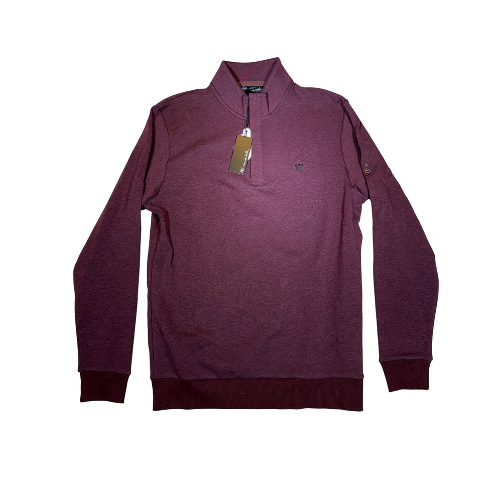 TravisMathew Cloud Quarter Zip 2.0 Pullover Mens Medium Heather Dark Red